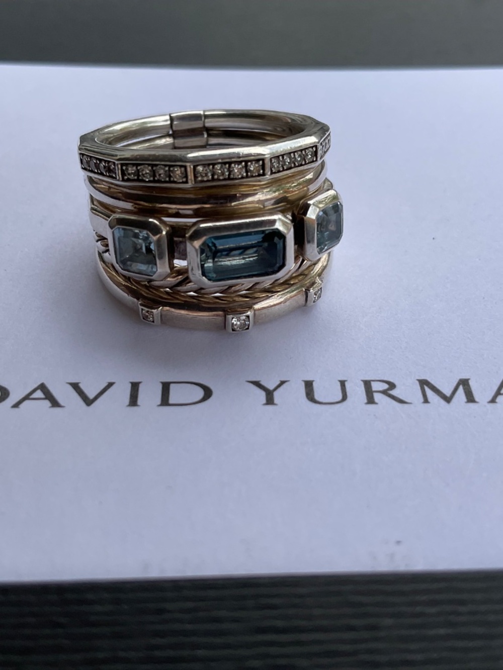 David Yurman Stax Sterling Silver/Blue Topaz size 8 Ring Stamped @DY925 - Picture 4 of 6